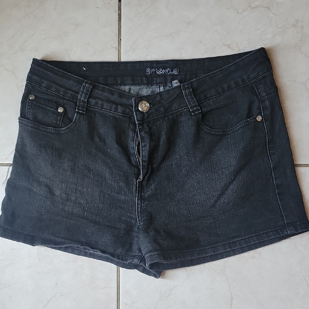 Versatile Black Jean Shorts with Cuffed Hem Size 11/12 With Rhinestone Behind